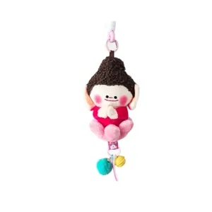 Yungang Grottoes cute Buddha plush pendant soft doll toy with bell and pom-pom charm.