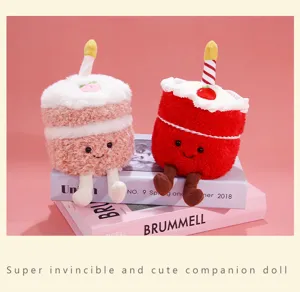 Cute cake plush doll birthday gift creative plush toy with candle decoration detail shot
