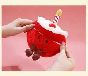 Red cake plush pendant doll birthday gift cute stuffed toy keychain with legs and candle