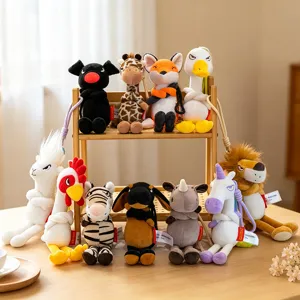 Cute angry animal plush keychain set, funny cartoon stuffed toy pendant for bags and keys.