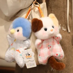 Cute plush animal doll pendants, soft cartoon penguin and cat hanging toys for bags and keys.