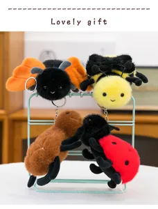 Cute insect plush keychain set, creative plush doll pendant for bags, soft toy gifts.