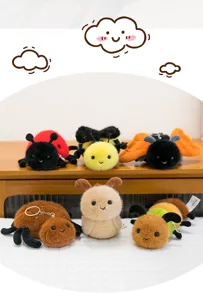 Cute cartoon insect plush keychain set, lovely bee ladybug butterfly spider stuffed pendants.