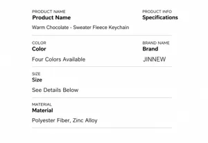 Detailed product parameter specifications and material details for the cute plush animal pendant.