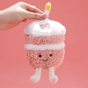 Plush cake pendant doll cute birthday gift soft toy with dangling legs and candle design