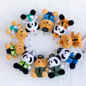 Cute plush bear panda doll keychains in various career uniforms for bags and keys.
