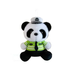 Cute police panda plush toy keychain pendant, soft stuffed animal doll for bags and keys.