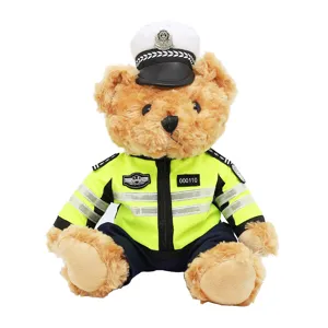 Police teddy bear plush toy traffic police stuffed animal doll with uniform and hat for gifts