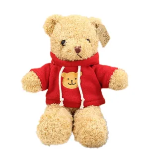 Cute teddy bear plush toy wearing a red hoodie, soft stuffed doll birthday gift for kids.