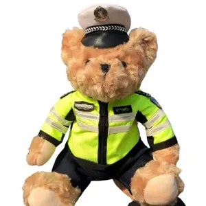 Cute police teddy bear plush toy wearing traffic police uniform and officer hat for kids.