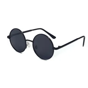 Classic metal round frame kids sunglasses featuring dark polarized lenses for outdoor sun protection.