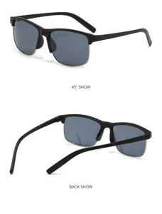 Men's polarized half-frame sunglasses with stylish black and silver metal rim design.