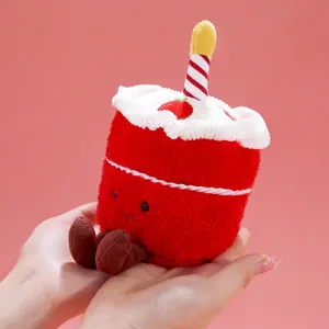 Adorable plush birthday cake pendant toy with cute face and candle, perfect cute gift.
