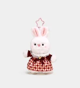 Original cute chocolate series bunny plush doll pendant keychin, fluffy rabbit toy in dress.
