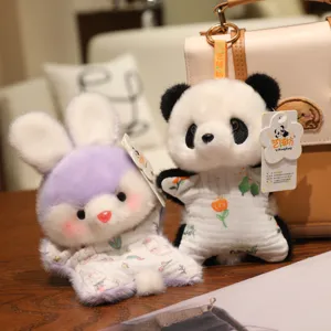Cute plush animal toy pendant rabbit and panda doll soft stuffed bag charm cute accessory.