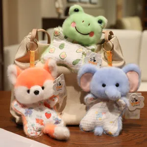 Cute plush animal toy pendants with security blankets, soft cartoon dolls for kids gifts.