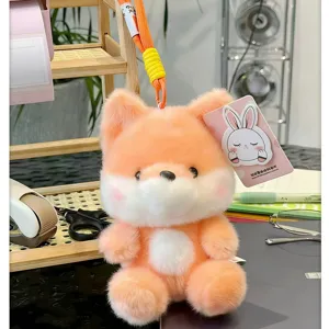 Mignonne poupée en peluche orange et blanche compagnon de bureau moelleux avec pendentif