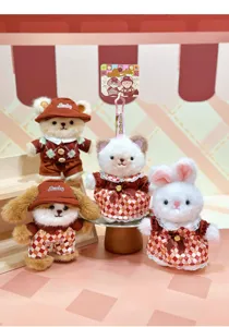 Cute chocolate series plush toys set, soft stuffed animal dolls with lovely checkered clothes.