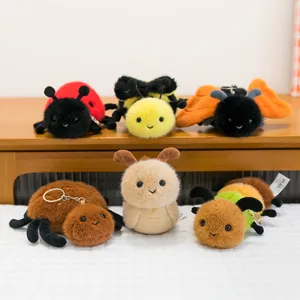 Cute plush insect keychains set featuring ladybug, bee, and spider designs for bags.