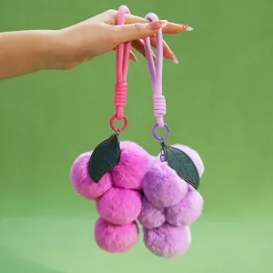 Cute Plush Fruit Keychain Pom Pom Pendant Cartoon Grape Persimmon Cherry Bag Charm Car Key Ring Kids Toy Gift