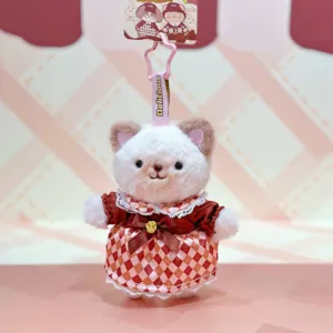 Cute chocolate series animal plush doll keychain with lolita dress pendant for keys and bags.