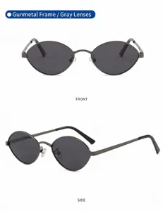 Stylish vintage oval sunglasses with gunmetal frame and grey lenses for men and women chic.