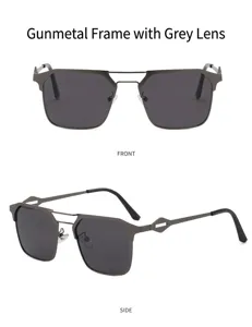 Men's stylish metal sunglasses with polarized grey lenses and double bridge design for outdoor driving.