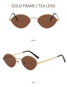Vintage oval metal sunglasses featuring brown lenses for stylish UV sun protection wear.