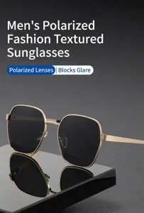 Détail lunettes de soleil polarisées homme, monture métal polygonale, protection UV élégante.