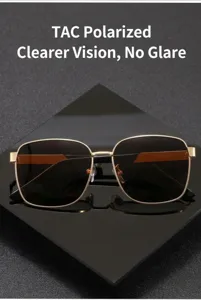 Gafas de sol de hombre polarizadas vintage cuadradas de metal, protección UV conducir pesca.