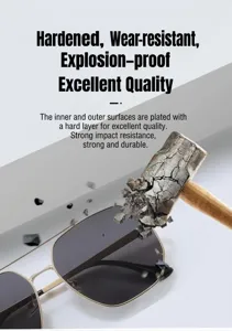 Detailed view of men's polarized sunglasses featuring enhanced anti-impact and durable lens design.