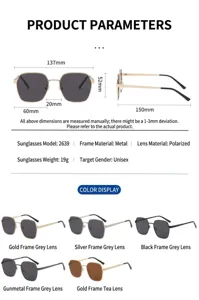Lunettes de soleil polarisées pour hommes avec détails de taille et options de couleur.