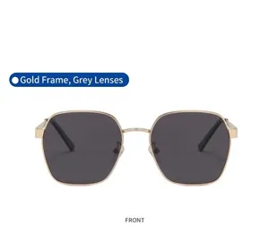 Lunettes de soleil polarisées polygone métal homme détail, protection UV pour conduire.