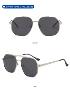 Men's stylish polarized sunglasses with metal frame and double bridge octagonal UV400 lenses.