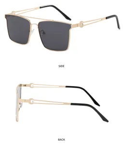 Detailed view of men's square polarized sunglasses with double bridge and metal frame.