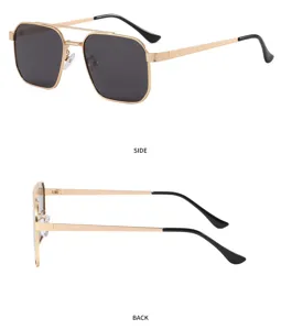 Detailed view of men's metal double-bridge square polarized sunglasses with black lenses.