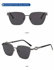 Metal frame polarized sunglasses front and side detail view, anti-uv driving sun glasses.