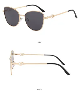 Stylish women polarized sunglasses with metal frame and elegant temple logo design uv400