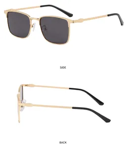 Detailed view of men business metal square polarized sunglasses, showing side and back angles clearly.