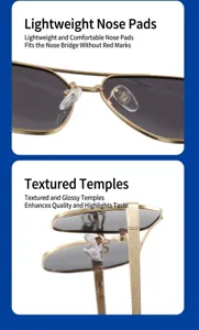 Men metal polarized sunglasses detail close-up showing nose pad and glossy temple.