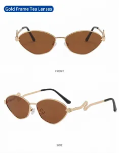 Elegante Herren Sonnenbrille mit Metallrahmen, braunen Gläsern und Schlangenbügeln.
