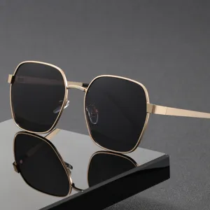 Lunettes de Soleil Polarisées pour Hommes Protection UV400 Monture en Métal Polygonal Designer pour Conduite Pêche en Plein Air