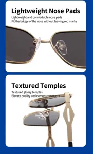 Metal frame polarized sunglasses detail view showing comfortable nose pads and sleek temples.