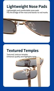 Detail view of polarized sunglasses nose pads and metal temple design, high quality.
