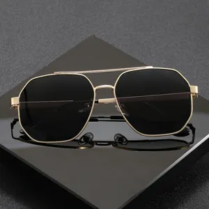 Men's metal polygon polarized sunglasses with double bridge stylish UV protection eyewear.