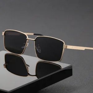 Men's Polarized Sunglasses UV400 Protection Stainless Steel Metal Square Frame Anti-Glare Sun Glasses For Driving Outdoor