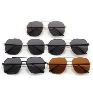 Men's polarized sunglasses stylish polygon metal frame UV400 driving sun glasses