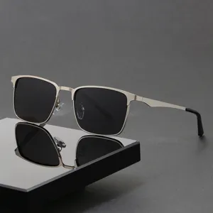 Herren Polarisierte Sonnenbrille Edelstahl Quadratischer Rahmen UV400 Schutz Autofahren Angeln Outdoor Stilvolle Metall Sonnenbrille