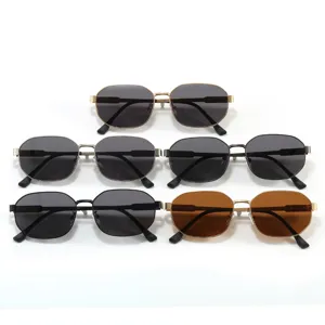 Herren Metallrahmen polygonale Sonnenbrille polarisiert UV Schutz Outdoor Fahrbrille