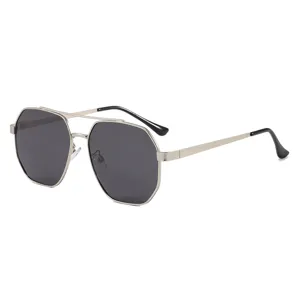 Men's stylish polygonal polarized sunglasses with metal double bridge and UV400 protection for driving.